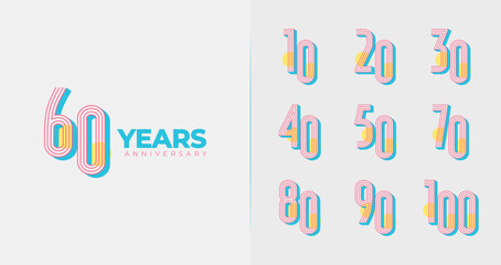 Set of anniversary logo design. Number icon with geometric concept for birthday event or celebration