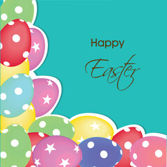 Colorful Paper Cut Eggs Decorated Blue Background for Happy Easter Concept