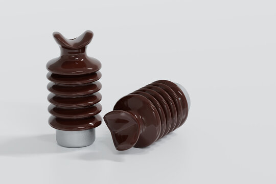 Electrical High Voltage insulator protection,  High Voltage Line post insulator for electric cable support on white background. 3d render. 