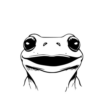 Free Cute Mini Frog Smile Background Black and White SVG Vector File for Laser Cutting Generative Ai