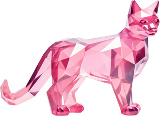 cat,pink crystal shape of cat,cat made of crystal isolated on white or transparent background,transparency 