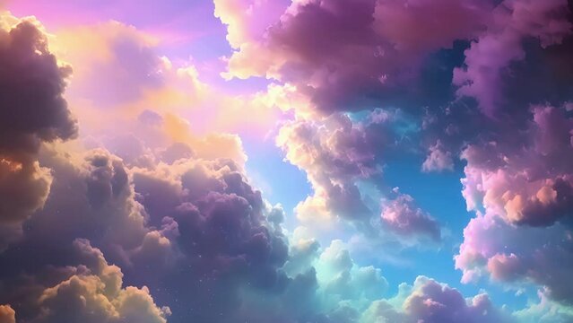 A prismatic airscape with iridescent cloud formations swirling like a cosmic kaleidoscope.