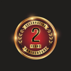 2 Years celebration anniversary logo vector illustration. Golden Anniversary premium emblem