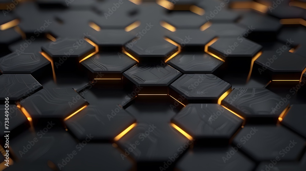 Poster black and yellow stone pattern with 3d cube design and metallic texture backdrop