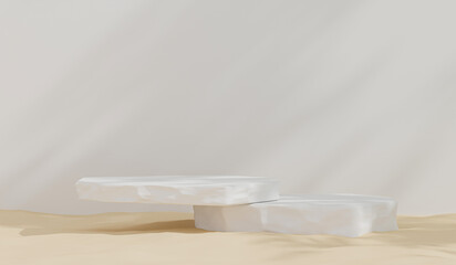 3d render abstract white studio background for product presentation. Mock up for exhibitions, nature organic cosmetic products for sale shop online. Suitable for Product Presentation Backdrop, Display