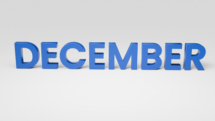 December 3d text in blue color on white background, 3d render