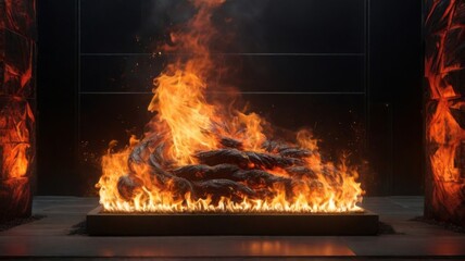 Flames glowing against a black background, creating a striking contrast