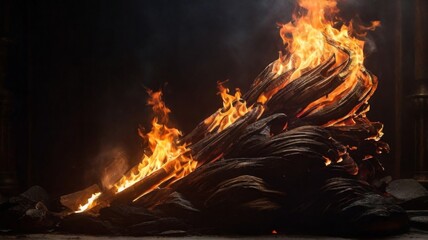 Flames glowing against a black background, creating a striking contrast