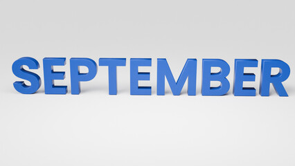 September 3d text in blue color on white background, 3d render