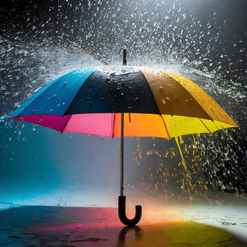 splash rain on an umbrella , bright colors studio lighting 