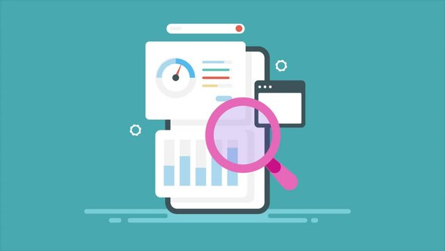 Mobile application testing, improve SEO optimization on smartphone screen with software tool, conceptual business technology video animation.