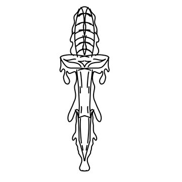 Draw the knight's sword with melted liquid. Medieval fantastic king weapons. Suitable for images for design. Black tattoo. Vector illustration.