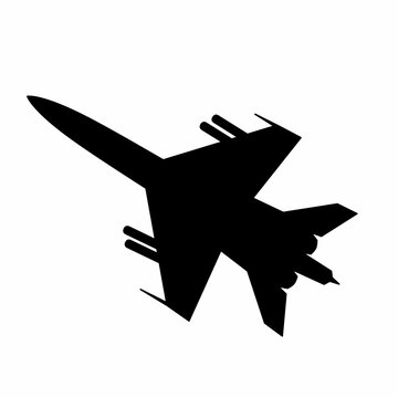 recommend clip art: Vector silhouette of a fighter jet in flight. On a white background