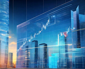 Abstract virtual financial graph hologram on blurry modern office building background. Generative AI
