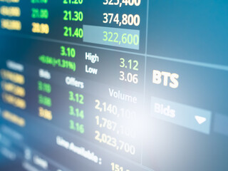 Stock Market Exchange Rise Trade Cart blur, Index Crypto Price Growth Background Trend Economy Financial Forex Economic Screen Computer Digital Business Money Technology Candlestick Bar Analysis.