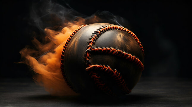A baseball with smoke around dark light and orange ton
genrative.ai