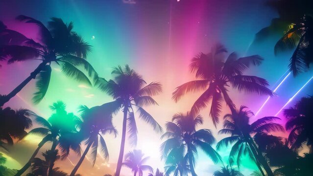 Palm leaves on tropical sunset beach abstract background. Summer and travel concept. Generative ai.