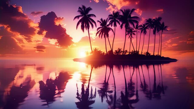 Tropical sunset beach abstract background. Summer vacation concept. Generative ai.	
