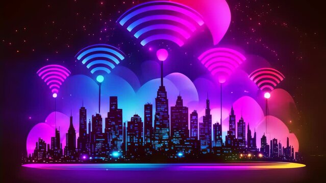 Drawing city with wifi icon abstract background. Generative ai.