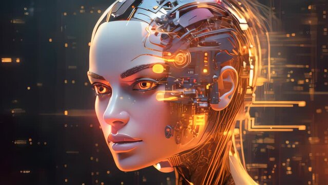 Cyber woman on technology abstract background. Generative ai.