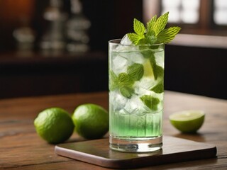 Refreshing mojito with rum, mint leaves and lime juice
