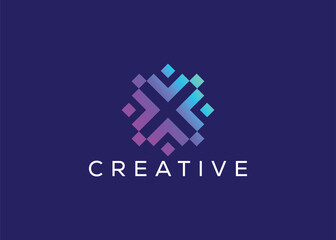 Fototapeta premium Minimalist and Modern letter x pixel technology design vector template