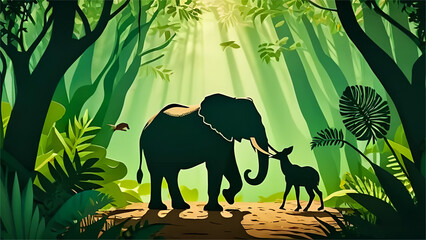 World Wildlife Day 3 March with the animal in forest , Paper art and digital craft style