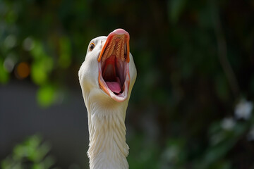 silly goose face with open beak honking close up photo	 - obrazy, fototapety, plakaty