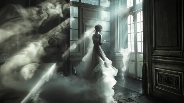A stunningly ethereal apparition in a haunted house
