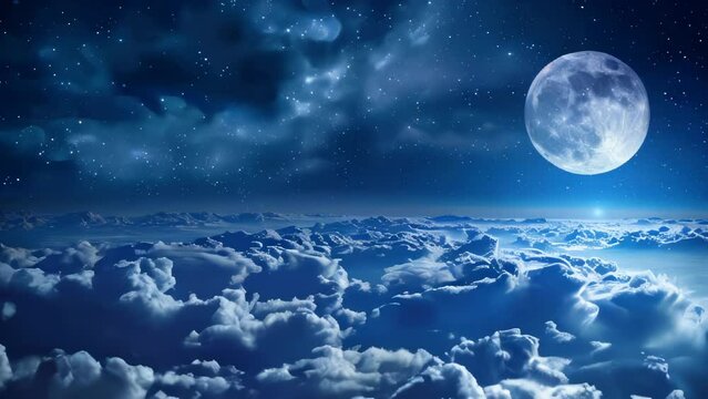 A mesmerizing glowing moon over a beautiful cloudscape in the night