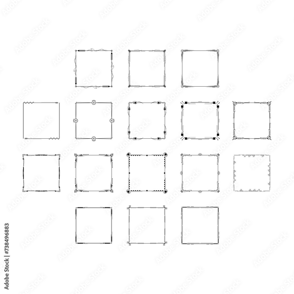 Aufkleber set black simple line frame collection doodle square floral frame elements vector design style sketc