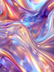 Fototapeta premium Close-up of abstract iridescent flowing material with fluid motion