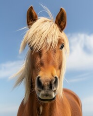 Fototapeta premium Close-up portrait of a palomino horse with a lush mane