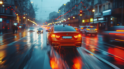 Fototapeta na wymiar the motion blur of cars moving past the camera, cinematic shot