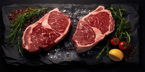 slices of roast beef on a fresh red table, processed roast beef and so, there is empty space for text, greetings, wallpaper, posters, advertisements, etc