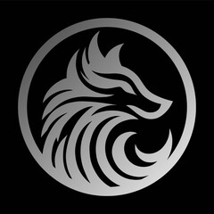 wolf emblem or logo - grey on black background - artwork 4