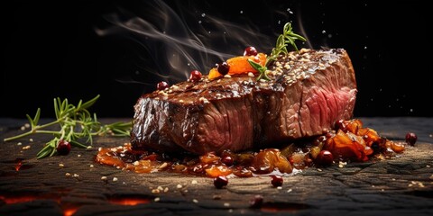 slices of roast beef on a fresh red table, processed roast beef and so, there is empty space for text, greetings, wallpaper, posters, advertisements, etc