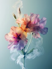 Fototapeta na wymiar Dreamily smoky effect encompasses delicate translucent flowers