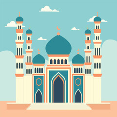 flat illustration of a mosque with vibrant color