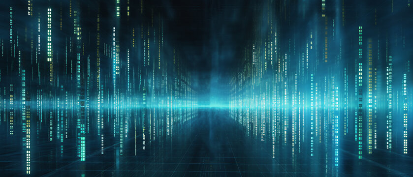 Digital matrix background with falling code, abstract background.