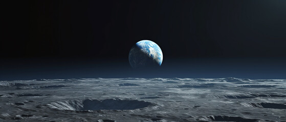 Earthrise seen from the Moon, space landscape. - obrazy, fototapety, plakaty