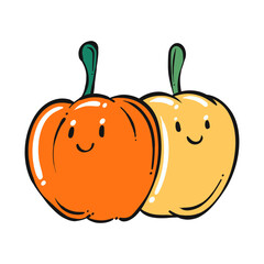 Bell pepper cartoon. Bell pepper cartoon character design. Bell pepper on white background. for poster, banner, web, icon, mascot, background. Hand drawn. Vector illustration