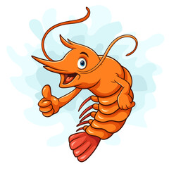 Naklejka premium Cute cartoon shrimp giving thumbs up