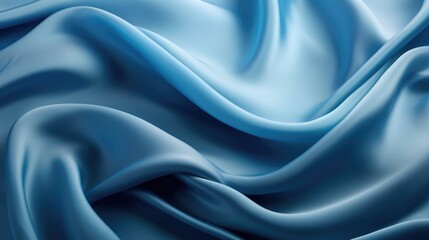 Tranquil blue satin texture with elegant waves evokes a serene and calming ambiance. Ai Generated.