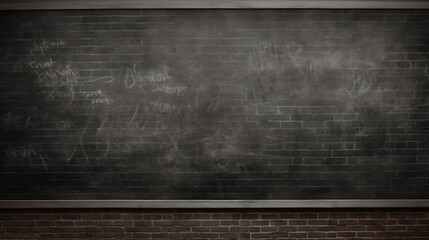 School's graphite chalkboard seamlessly integrated into a textured brick wall. Ai Generated