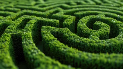 Zelfklevend Fotobehang Traverse through a vibrant green maze leading to a circular center, Ai Generated. © Crazy Juke