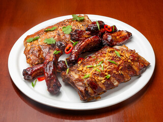 BBQ pork ribs in a plate.