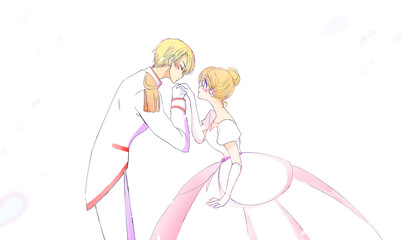 お姫様の手の甲にキスする王子様　金髪　花吹雪 © shima