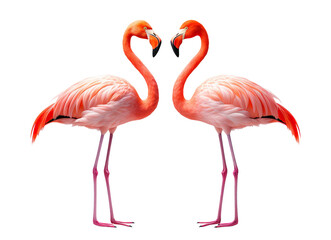 Gracefully standing two elegant pink flamingos, cut out