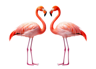 Gracefully standing two elegant pink flamingos, cut out